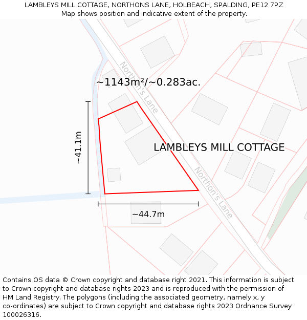 LAMBLEYS MILL COTTAGE, NORTHONS LANE, HOLBEACH, SPALDING, PE12 7PZ: Plot and title map