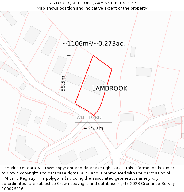 LAMBROOK, WHITFORD, AXMINSTER, EX13 7PJ: Plot and title map