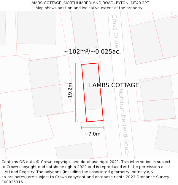 LAMBS COTTAGE, NORTHUMBERLAND ROAD, RYTON, NE40 3PT: Plot and title map