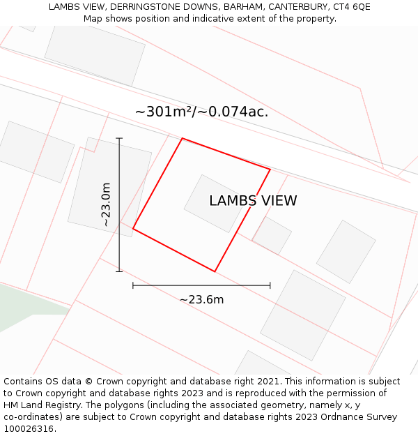 LAMBS VIEW, DERRINGSTONE DOWNS, BARHAM, CANTERBURY, CT4 6QE: Plot and title map