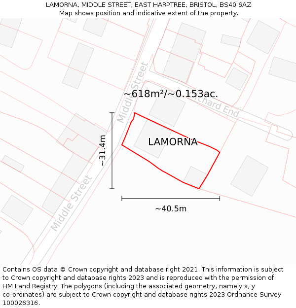 LAMORNA, MIDDLE STREET, EAST HARPTREE, BRISTOL, BS40 6AZ: Plot and title map