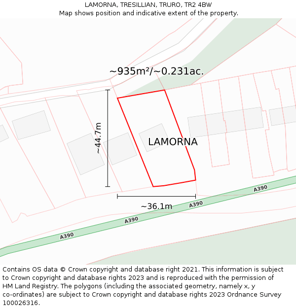 LAMORNA, TRESILLIAN, TRURO, TR2 4BW: Plot and title map