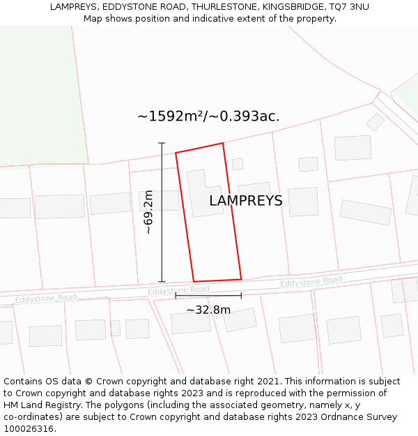 LAMPREYS, EDDYSTONE ROAD, THURLESTONE, KINGSBRIDGE, TQ7 3NU: Plot and title map