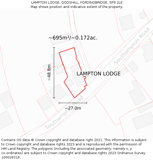 LAMPTON LODGE, GODSHILL, FORDINGBRIDGE, SP6 2LE: Plot and title map
