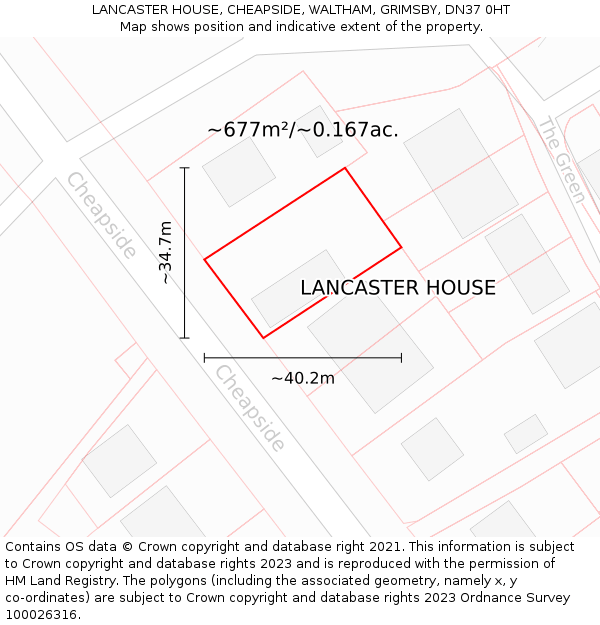 LANCASTER HOUSE, CHEAPSIDE, WALTHAM, GRIMSBY, DN37 0HT: Plot and title map