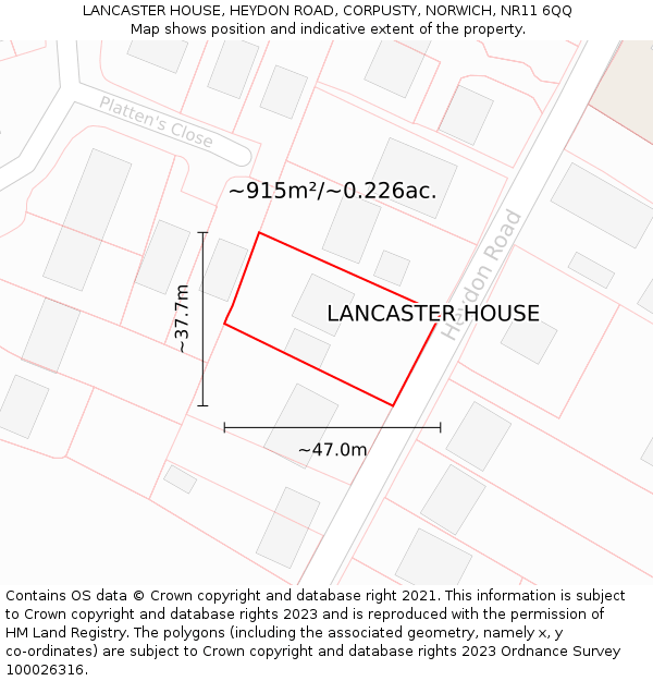 LANCASTER HOUSE, HEYDON ROAD, CORPUSTY, NORWICH, NR11 6QQ: Plot and title map