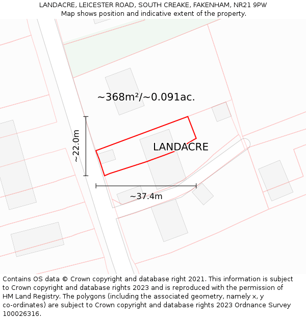 LANDACRE, LEICESTER ROAD, SOUTH CREAKE, FAKENHAM, NR21 9PW: Plot and title map