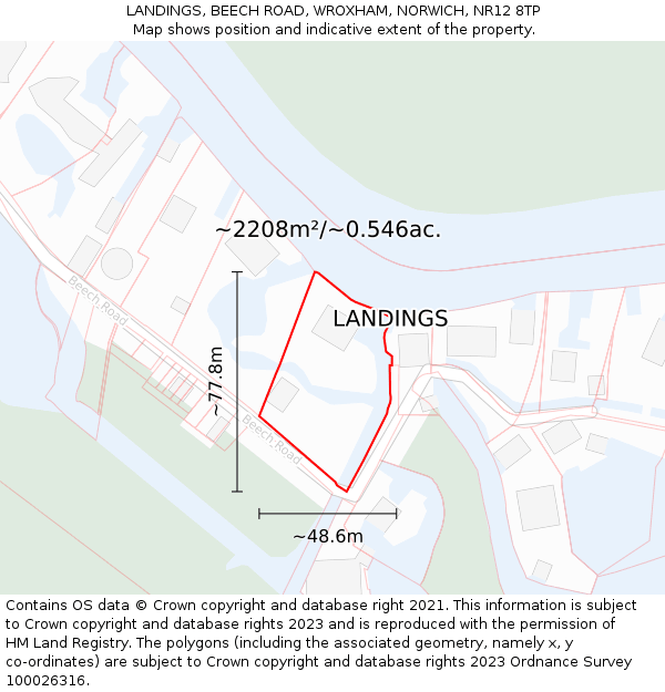 LANDINGS, BEECH ROAD, WROXHAM, NORWICH, NR12 8TP: Plot and title map