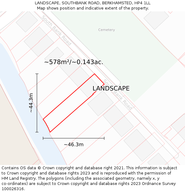 LANDSCAPE, SOUTHBANK ROAD, BERKHAMSTED, HP4 1LL: Plot and title map