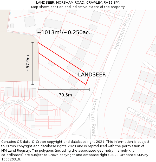 LANDSEER, HORSHAM ROAD, CRAWLEY, RH11 8PN: Plot and title map