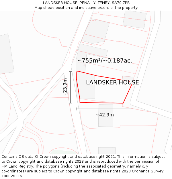 LANDSKER HOUSE, PENALLY, TENBY, SA70 7PR: Plot and title map