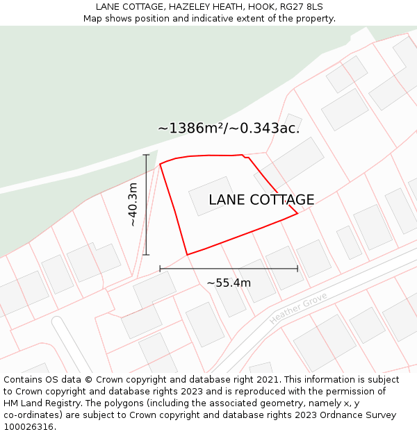 LANE COTTAGE, HAZELEY HEATH, HOOK, RG27 8LS: Plot and title map
