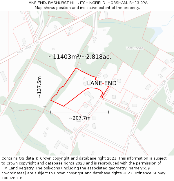 LANE END, BASHURST HILL, ITCHINGFIELD, HORSHAM, RH13 0PA: Plot and title map