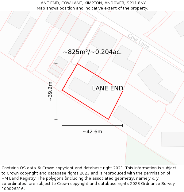 LANE END, COW LANE, KIMPTON, ANDOVER, SP11 8NY: Plot and title map