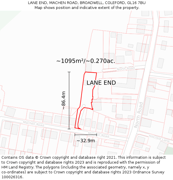 LANE END, MACHEN ROAD, BROADWELL, COLEFORD, GL16 7BU: Plot and title map