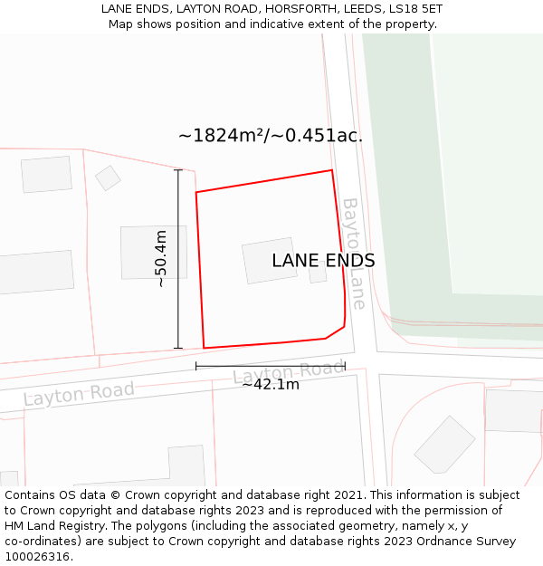 LANE ENDS, LAYTON ROAD, HORSFORTH, LEEDS, LS18 5ET: Plot and title map