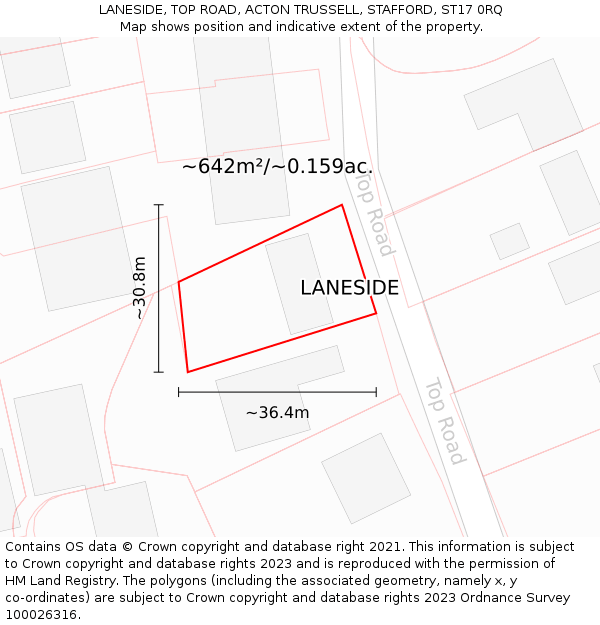 LANESIDE, TOP ROAD, ACTON TRUSSELL, STAFFORD, ST17 0RQ: Plot and title map