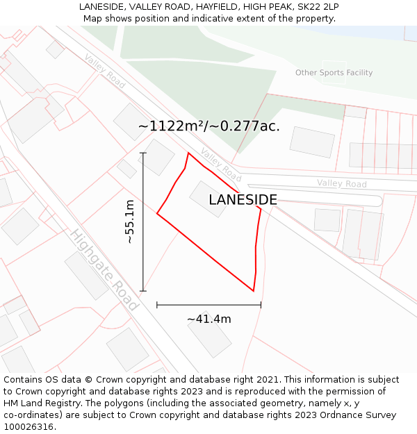LANESIDE, VALLEY ROAD, HAYFIELD, HIGH PEAK, SK22 2LP: Plot and title map