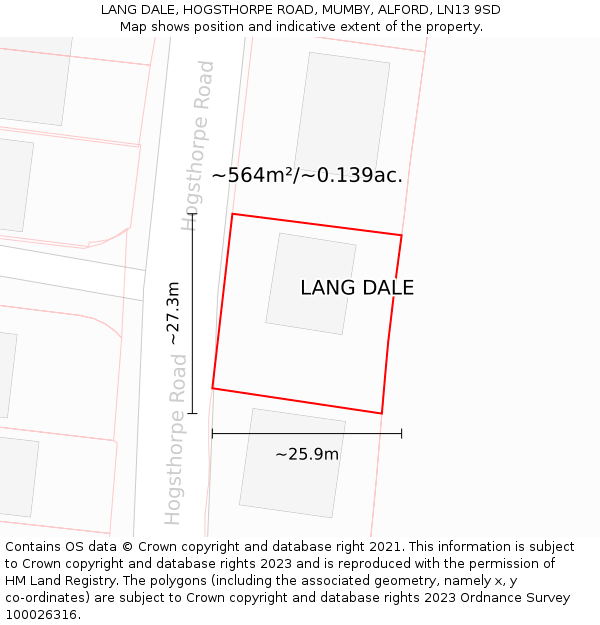 LANG DALE, HOGSTHORPE ROAD, MUMBY, ALFORD, LN13 9SD: Plot and title map