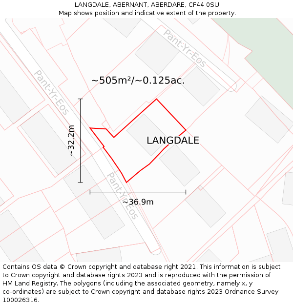 LANGDALE, ABERNANT, ABERDARE, CF44 0SU: Plot and title map