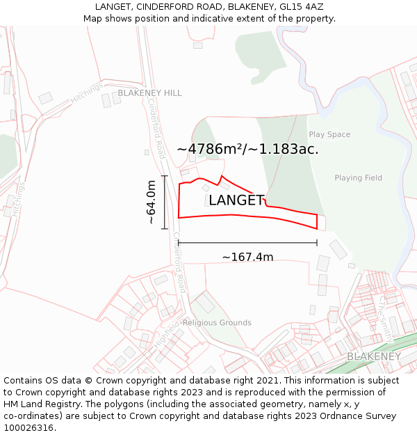 LANGET, CINDERFORD ROAD, BLAKENEY, GL15 4AZ: Plot and title map