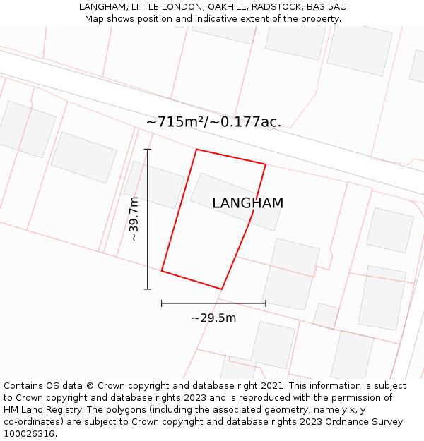 LANGHAM, LITTLE LONDON, OAKHILL, RADSTOCK, BA3 5AU: Plot and title map