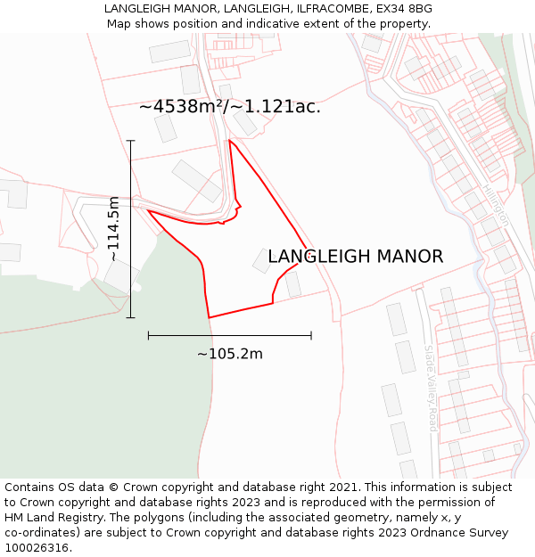 LANGLEIGH MANOR, LANGLEIGH, ILFRACOMBE, EX34 8BG: Plot and title map