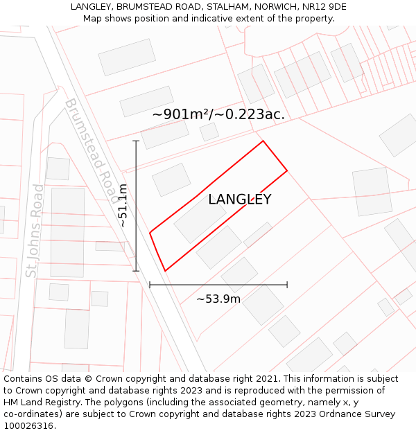 LANGLEY, BRUMSTEAD ROAD, STALHAM, NORWICH, NR12 9DE: Plot and title map