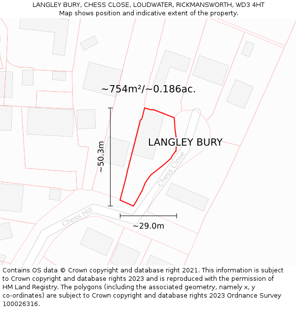 LANGLEY BURY, CHESS CLOSE, LOUDWATER, RICKMANSWORTH, WD3 4HT: Plot and title map