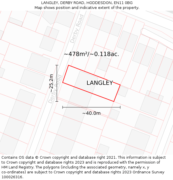 LANGLEY, DERBY ROAD, HODDESDON, EN11 0BG: Plot and title map