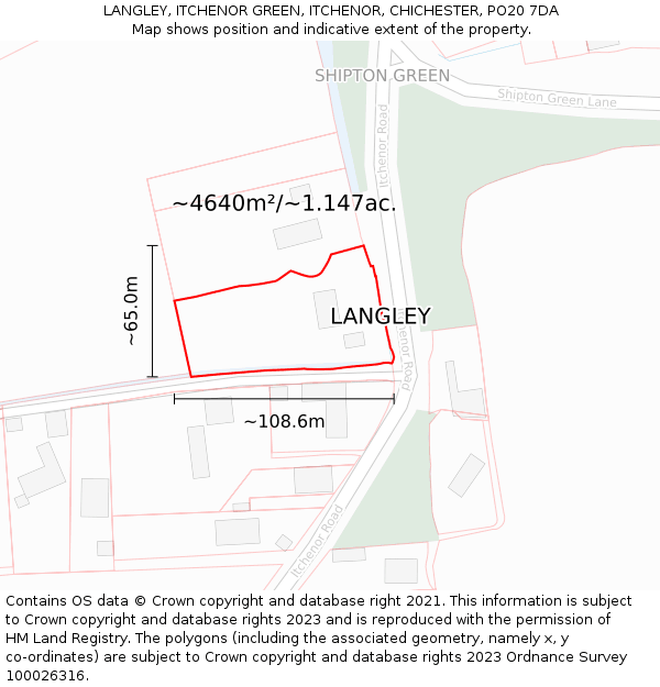 LANGLEY, ITCHENOR GREEN, ITCHENOR, CHICHESTER, PO20 7DA: Plot and title map