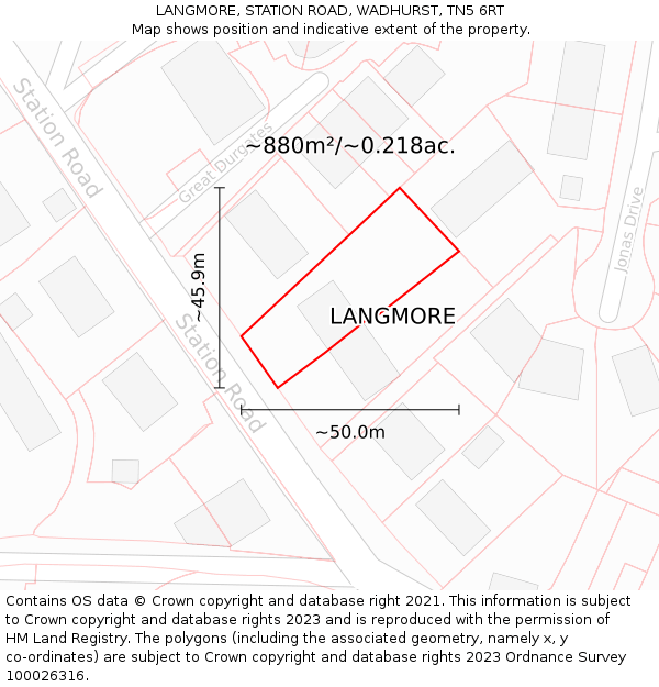 LANGMORE, STATION ROAD, WADHURST, TN5 6RT: Plot and title map