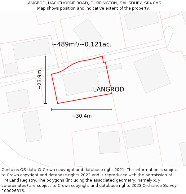 LANGROD, HACKTHORNE ROAD, DURRINGTON, SALISBURY, SP4 8AS: Plot and title map