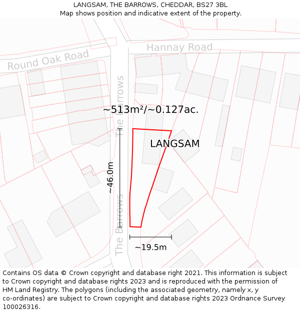LANGSAM, THE BARROWS, CHEDDAR, BS27 3BL: Plot and title map