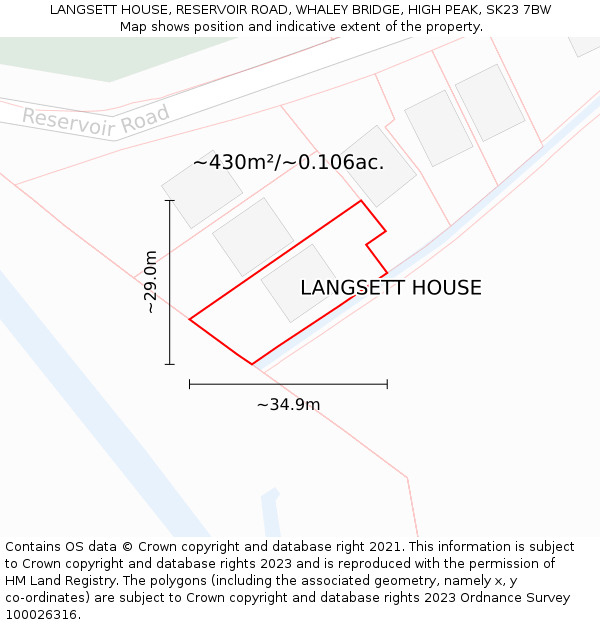 LANGSETT HOUSE, RESERVOIR ROAD, WHALEY BRIDGE, HIGH PEAK, SK23 7BW: Plot and title map