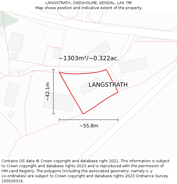 LANGSTRATH, OXENHOLME, KENDAL, LA9 7RF: Plot and title map