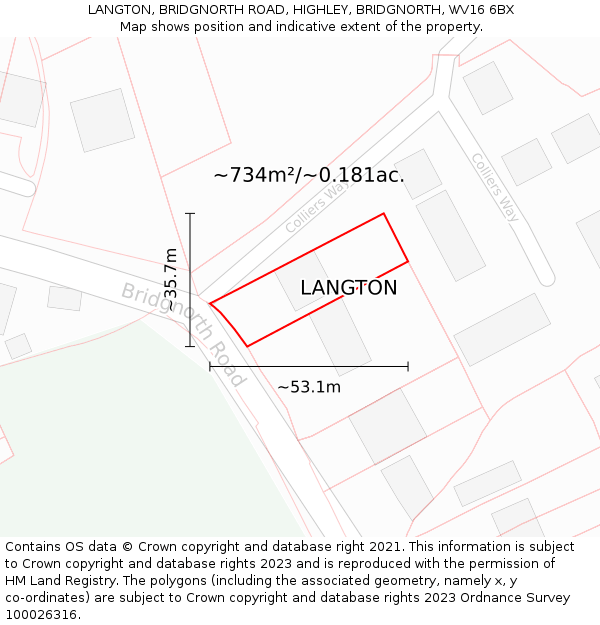 LANGTON, BRIDGNORTH ROAD, HIGHLEY, BRIDGNORTH, WV16 6BX: Plot and title map