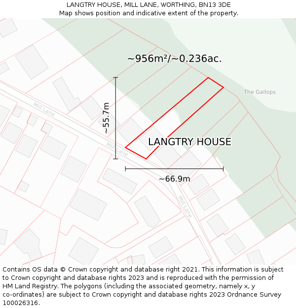 LANGTRY HOUSE, MILL LANE, WORTHING, BN13 3DE: Plot and title map