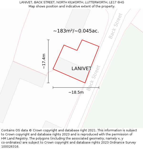 LANIVET, BACK STREET, NORTH KILWORTH, LUTTERWORTH, LE17 6HG: Plot and title map