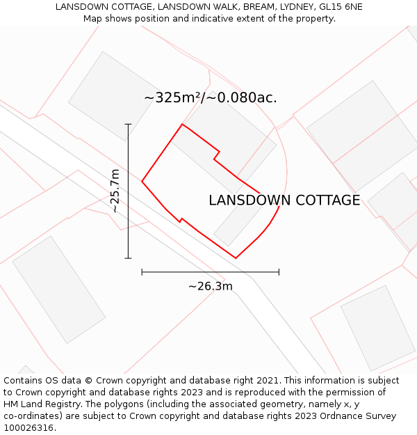 LANSDOWN COTTAGE, LANSDOWN WALK, BREAM, LYDNEY, GL15 6NE: Plot and title map