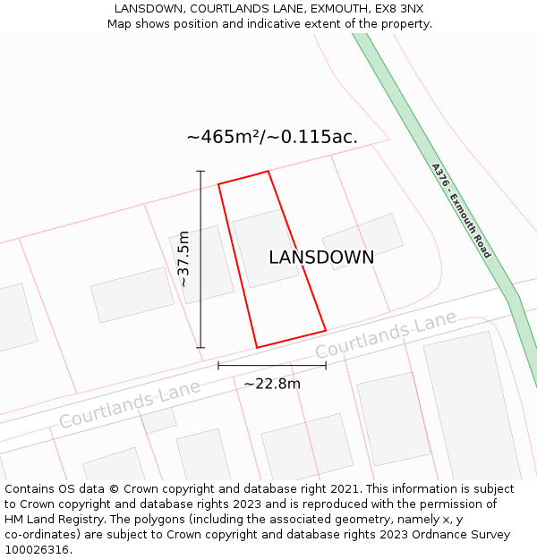 LANSDOWN, COURTLANDS LANE, EXMOUTH, EX8 3NX: Plot and title map
