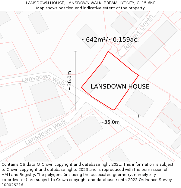 LANSDOWN HOUSE, LANSDOWN WALK, BREAM, LYDNEY, GL15 6NE: Plot and title map