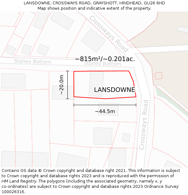 LANSDOWNE, CROSSWAYS ROAD, GRAYSHOTT, HINDHEAD, GU26 6HD: Plot and title map