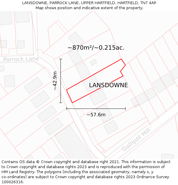 LANSDOWNE, PARROCK LANE, UPPER HARTFIELD, HARTFIELD, TN7 4AP: Plot and title map