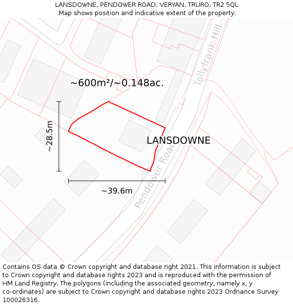 LANSDOWNE, PENDOWER ROAD, VERYAN, TRURO, TR2 5QL: Plot and title map