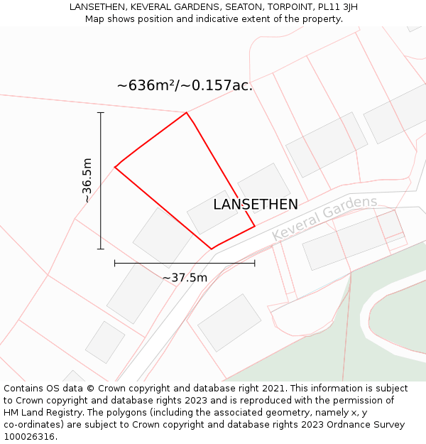 LANSETHEN, KEVERAL GARDENS, SEATON, TORPOINT, PL11 3JH: Plot and title map