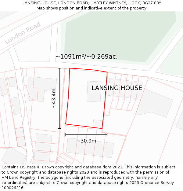 LANSING HOUSE, LONDON ROAD, HARTLEY WINTNEY, HOOK, RG27 8RY: Plot and title map