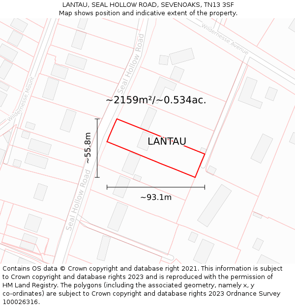 LANTAU, SEAL HOLLOW ROAD, SEVENOAKS, TN13 3SF: Plot and title map