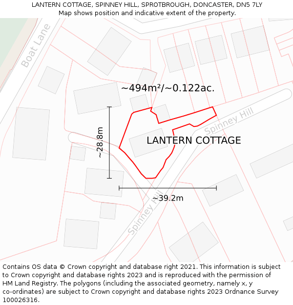 LANTERN COTTAGE, SPINNEY HILL, SPROTBROUGH, DONCASTER, DN5 7LY: Plot and title map