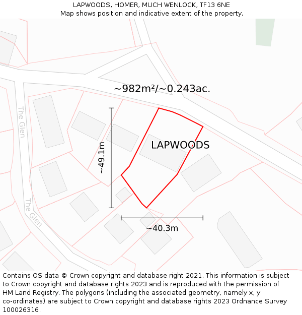 LAPWOODS, HOMER, MUCH WENLOCK, TF13 6NE: Plot and title map